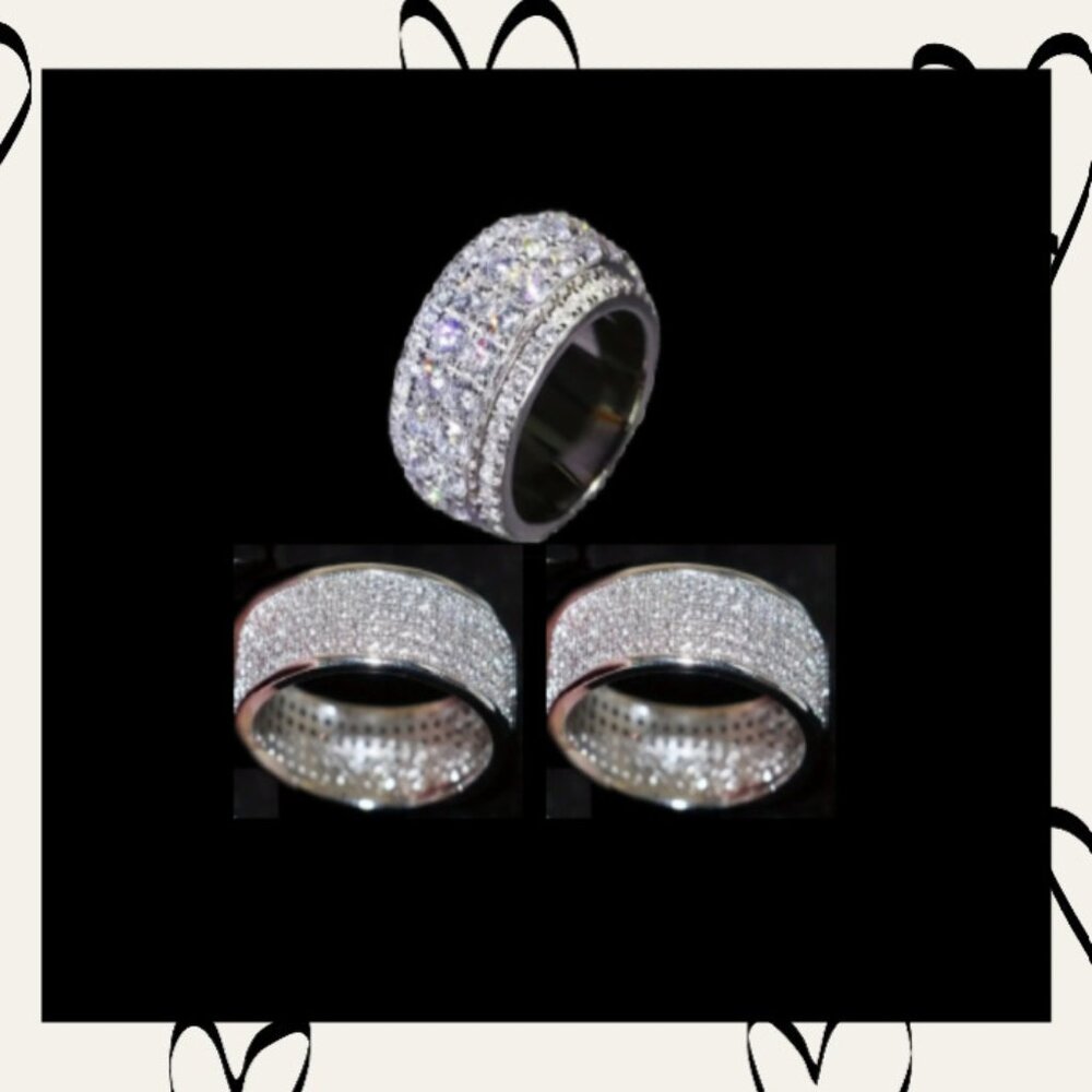 ❤️ 3 Silver Plated Rings - 1 Paved Zirconia Sz 6m M - 2 Paved Zirconia Sz 7 W